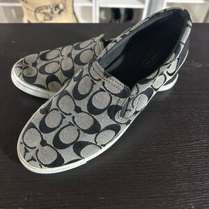 Coach Monogram Black and Cream Slip-On Sneakers